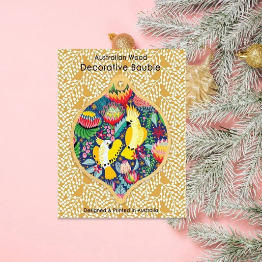 Australian Cockatoo Birds Wooden Christmas Bauble Kirsten Katz