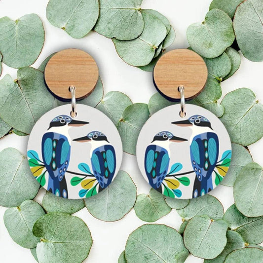 Australian Kingfisher Birds Wooden Earrings Kirsten Katz