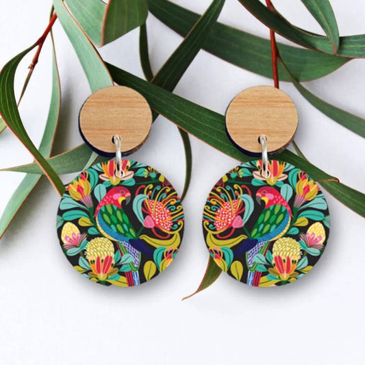 Australian Rosella Parrot Wooden Earrings Kirsten Katz