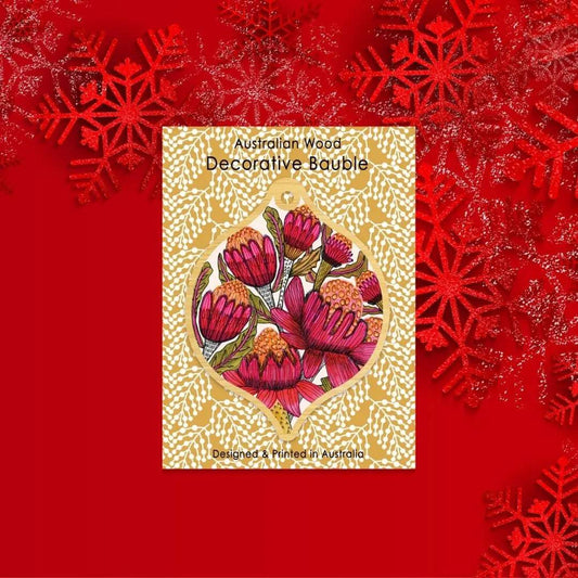Australian Waratah Flowers Wooden Christmas Bauble Kirsten Katz