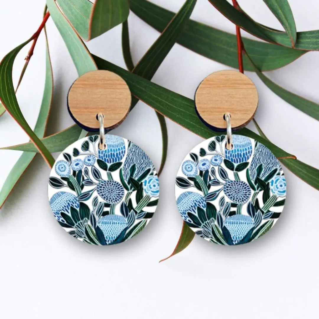 Blue Banksias Wooden Earrings Kirsten Katz