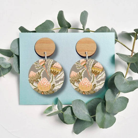 Bush Toned Banksias Wooden Earrings Kirsten Katz