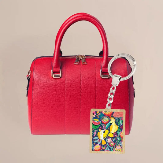 Cockatoos & Native Flowers Wooden Keyring Kirsten Katz