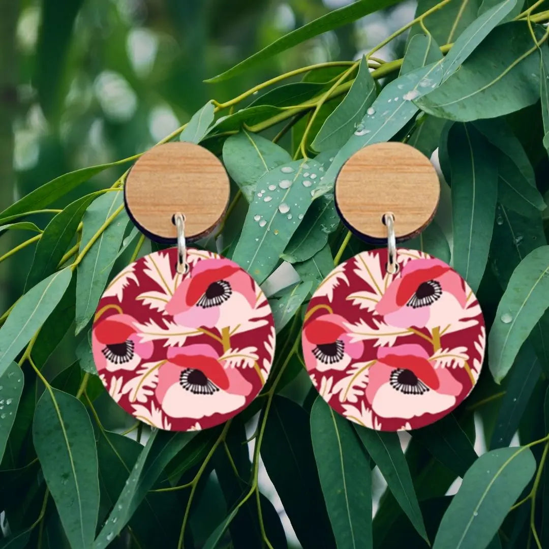 Colourful Poppies Wooden Earrings Kirsten Katz