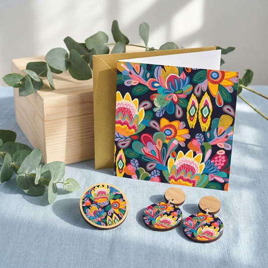 Fantasy Flora floral jewellery gift set - earrings and brooch - Kirsten Katz
