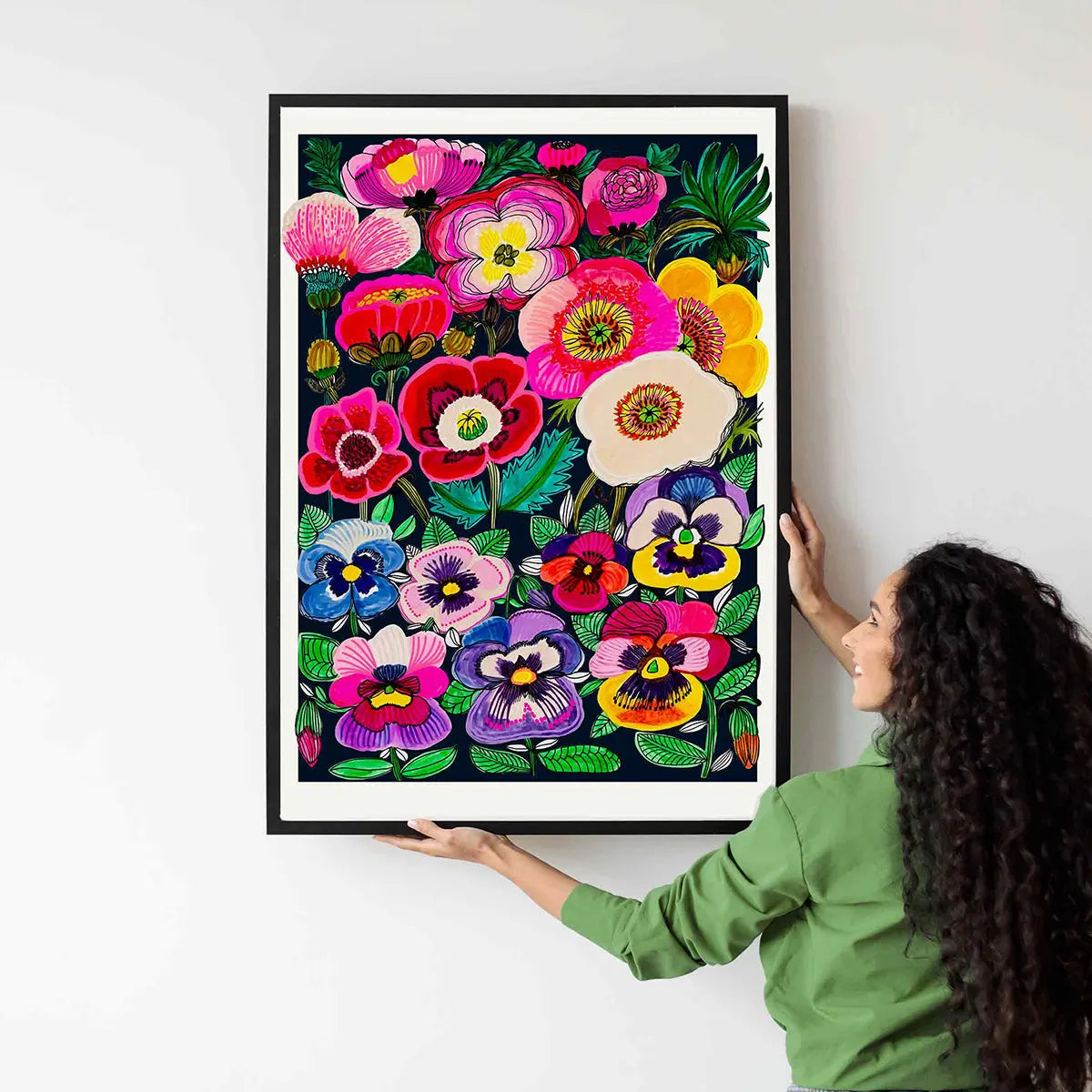Midnight Pansies and Poppies Wall Art Print Kirsten Katz