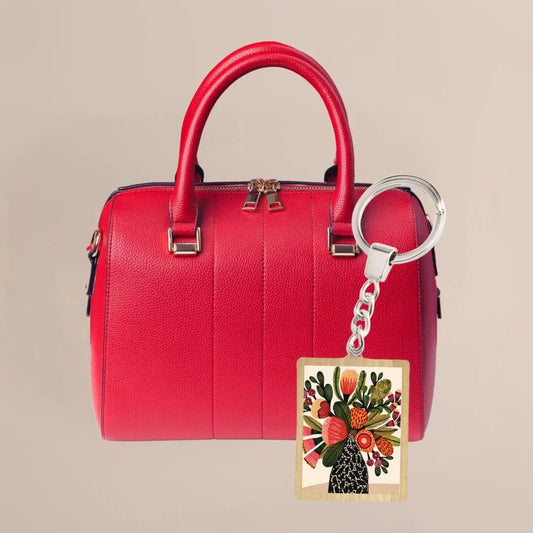 Native Flowers in Vase Wooden Keyring Kirsten Katz