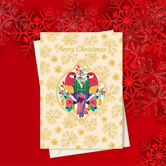 Rosella Birds Christmas Card & Wooden Bauble Kirsten Katz