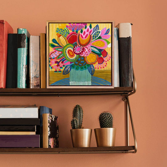 Modern painting by Kirsten Katzon a shelf with books and cacti again