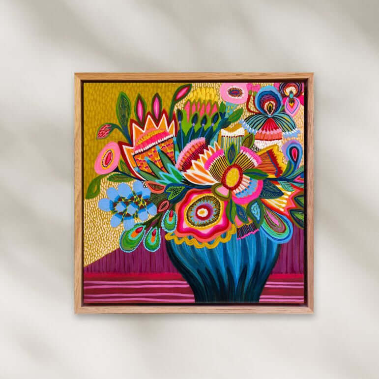 Radiant Garden original painting by Kirsten Katz shown framed and ready to hang
