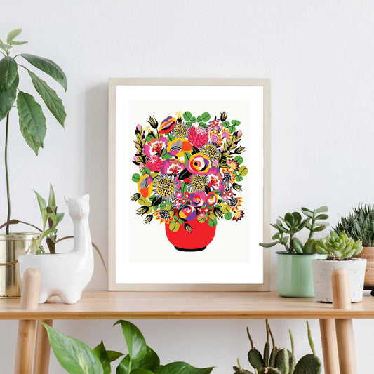 Roses and Lilies In Vase Modern Art Print Kirsten Katz
