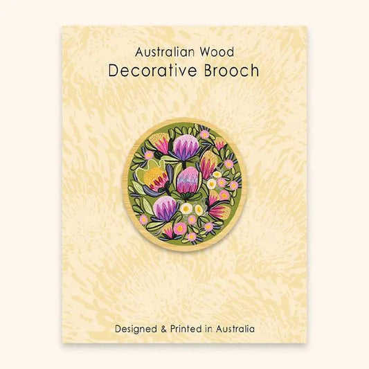 Sugarbush Proteas Wooden Brooch Kirsten Katz