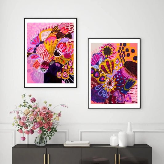 Abstract Art Print Set with Australian Native Flowers - Kirsten Katz