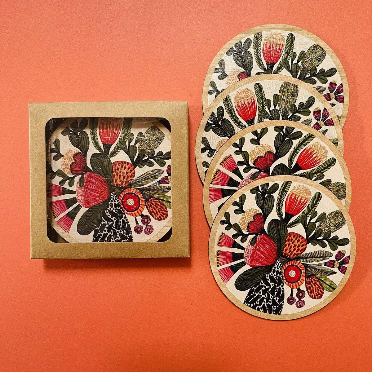 Aussie Natives Wooden Coasters - Kirsten Katz