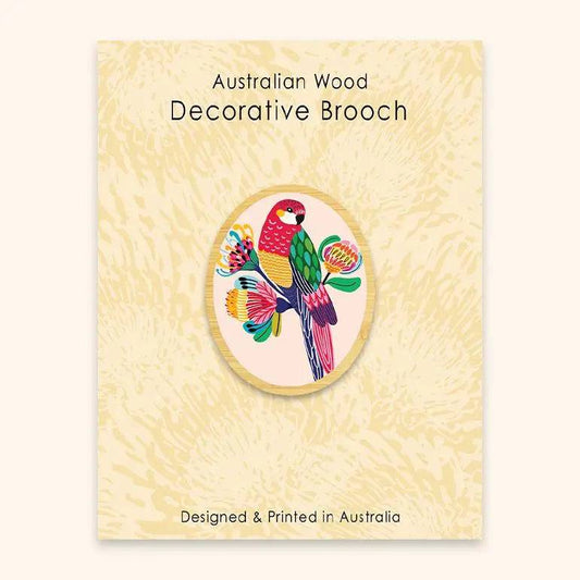 Aussie Rosella Wooden Brooch - Kirsten Katz