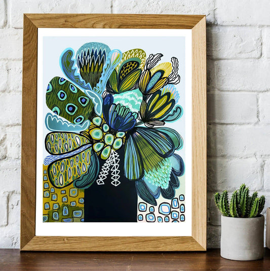 Australia Blue Proteas Art Print - Kirsten Katz