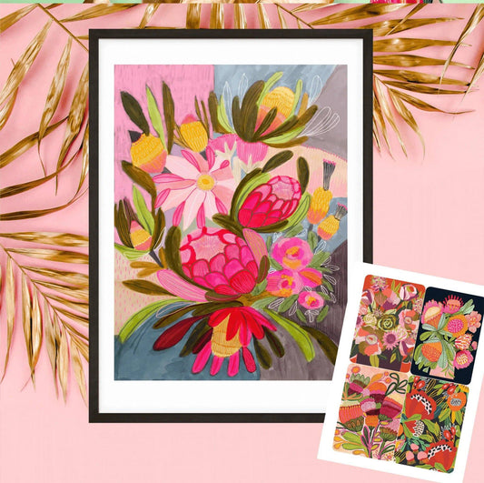 Australian Flowers Botanical Print Wall Art Gift Set - Kirsten Katz