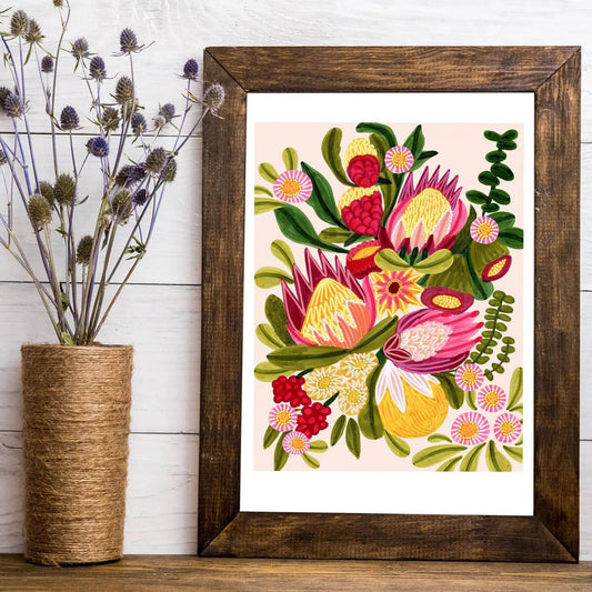 Australian Native Flowers Wall Art Print with Proteas Kirsten Katz