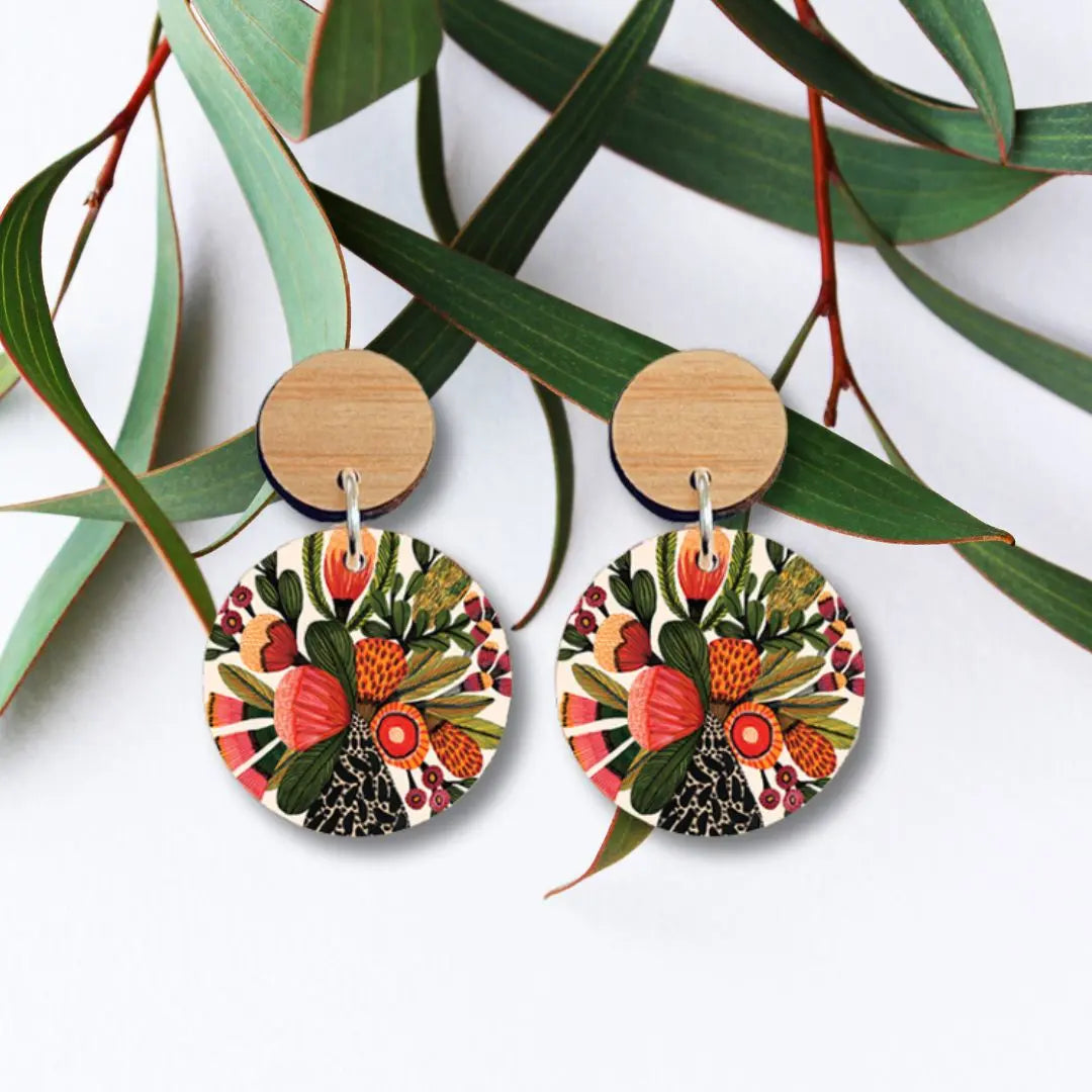 Australian Native Flowers Wooden Earrings - Kirsten Katz