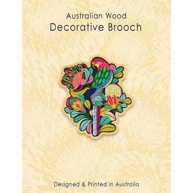 Australian Rosella Bird Wooden Brooch - Kirsten Katz