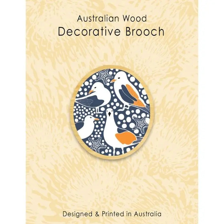 Australian Seagull Birds Wooden Brooch - Kirsten Katz