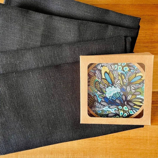 Azure Proteas Australian Wooden Coaster & Napkin Set - Kirsten Katz