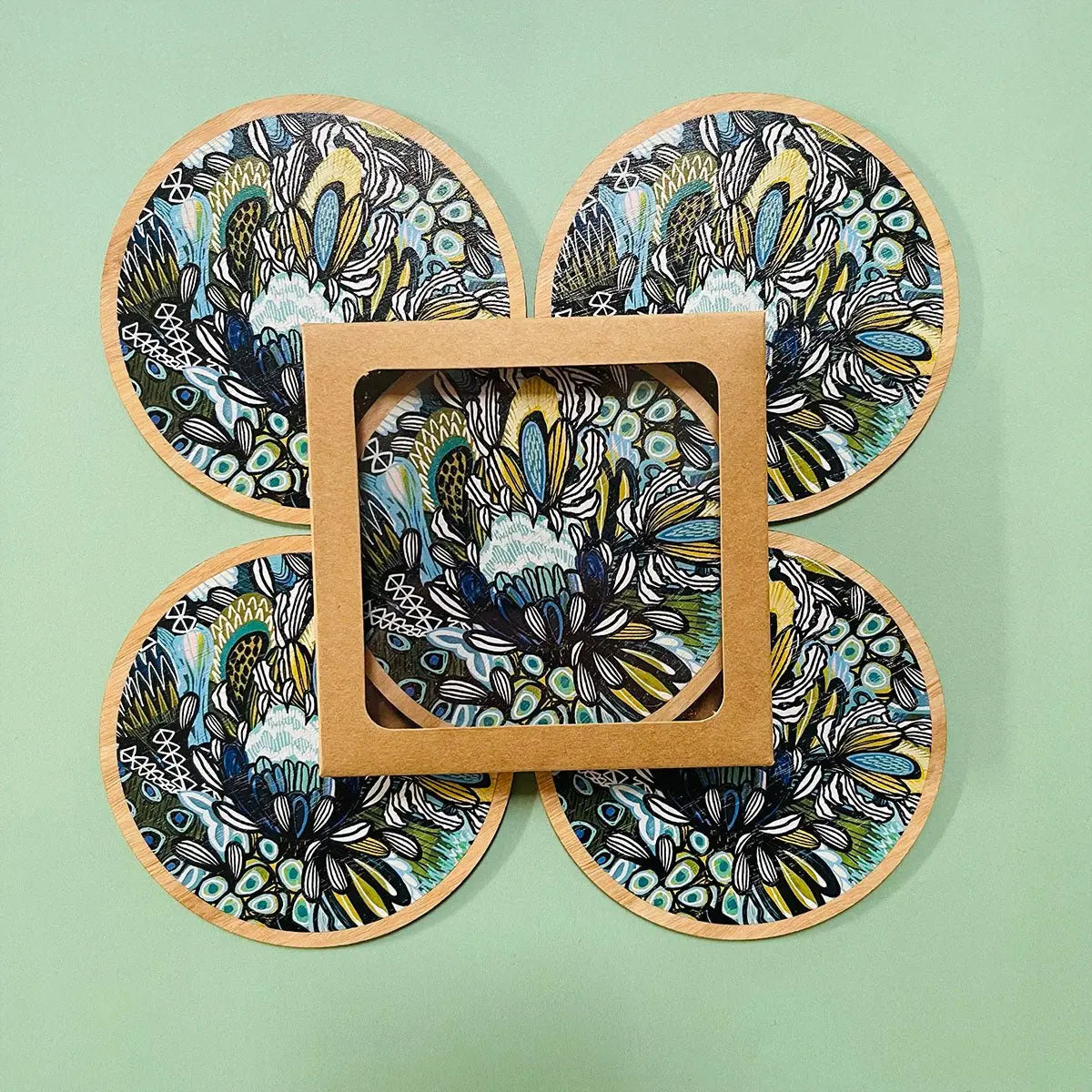 Azure Proteas Australian Wooden Coaster & Napkin Set - Kirsten Katz