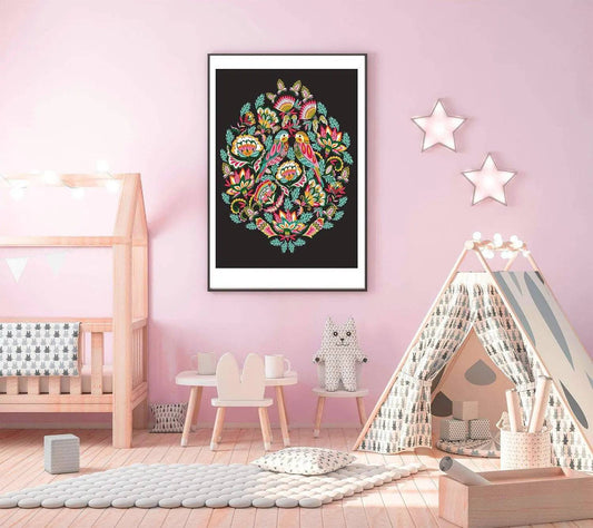 Bejwelled Birds Modern Wall Art Print Kirsten Katz