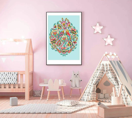 Bejwelled Birds Wall Art Print Acqua Kirsten Katz