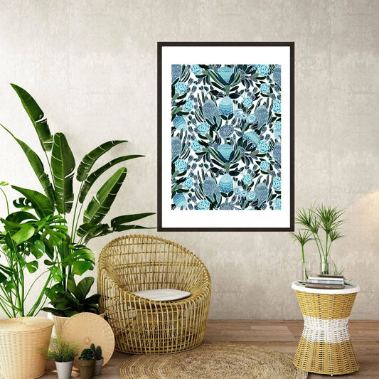 Blue Banksia Botanical Art Print Kirsten Katz