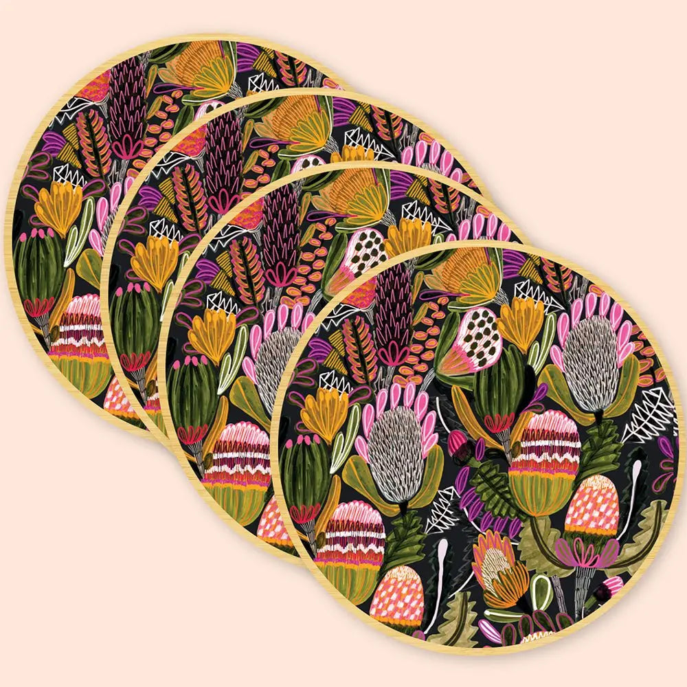 Bush Banksia Australian Wooden Coaster & Napkin Set - Kirsten Katz