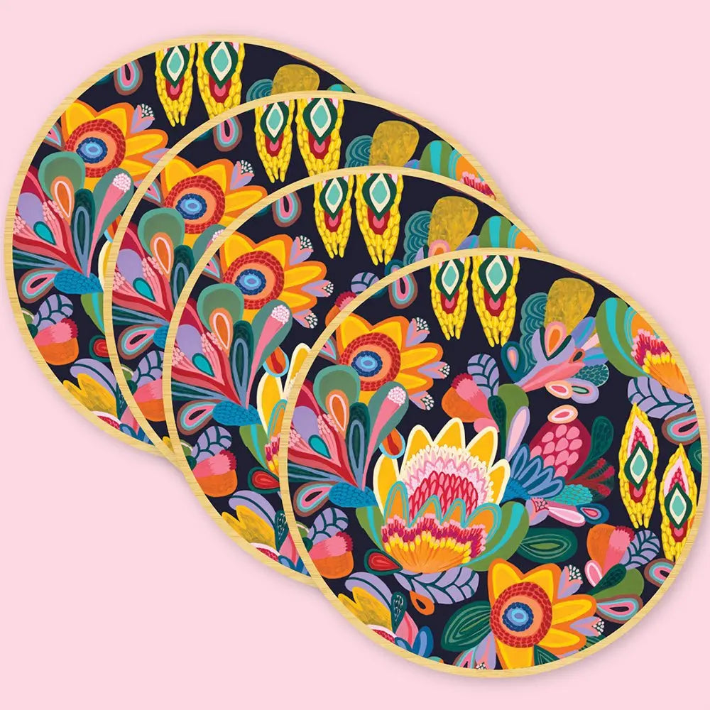 Fantasy Flora Wooden Coaster & Napkin Set - Kirsten Katz
