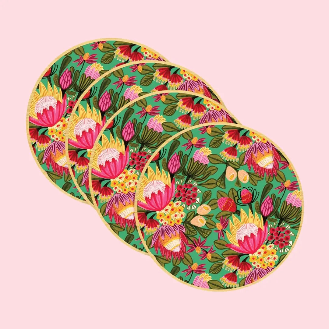 Festive Proteas Tea Towel & Australian Wooden Coaster Gift Set - Kirsten Katz