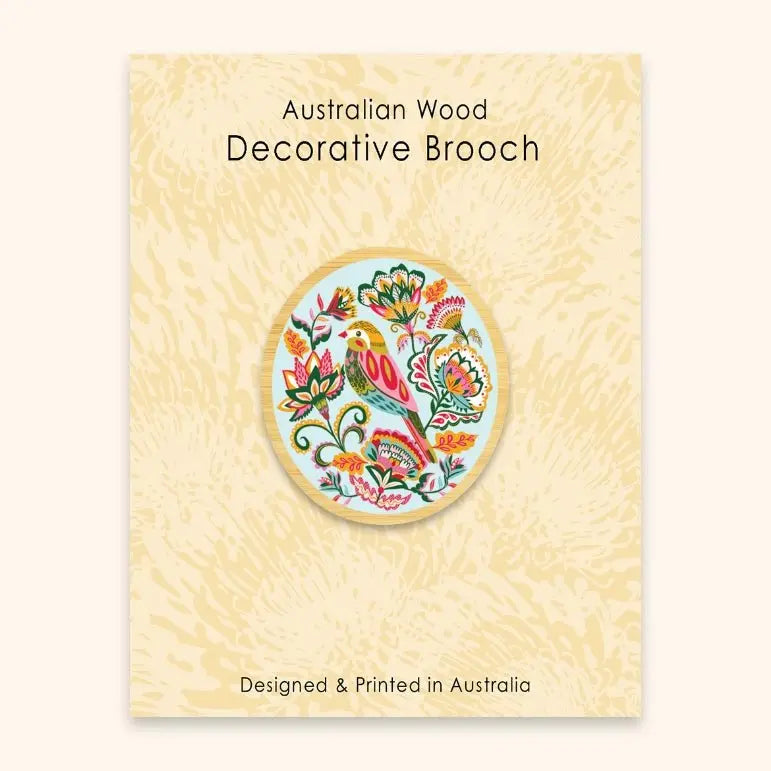 Folk Finch Australian Bird Wooden Brooch - Kirsten Katz