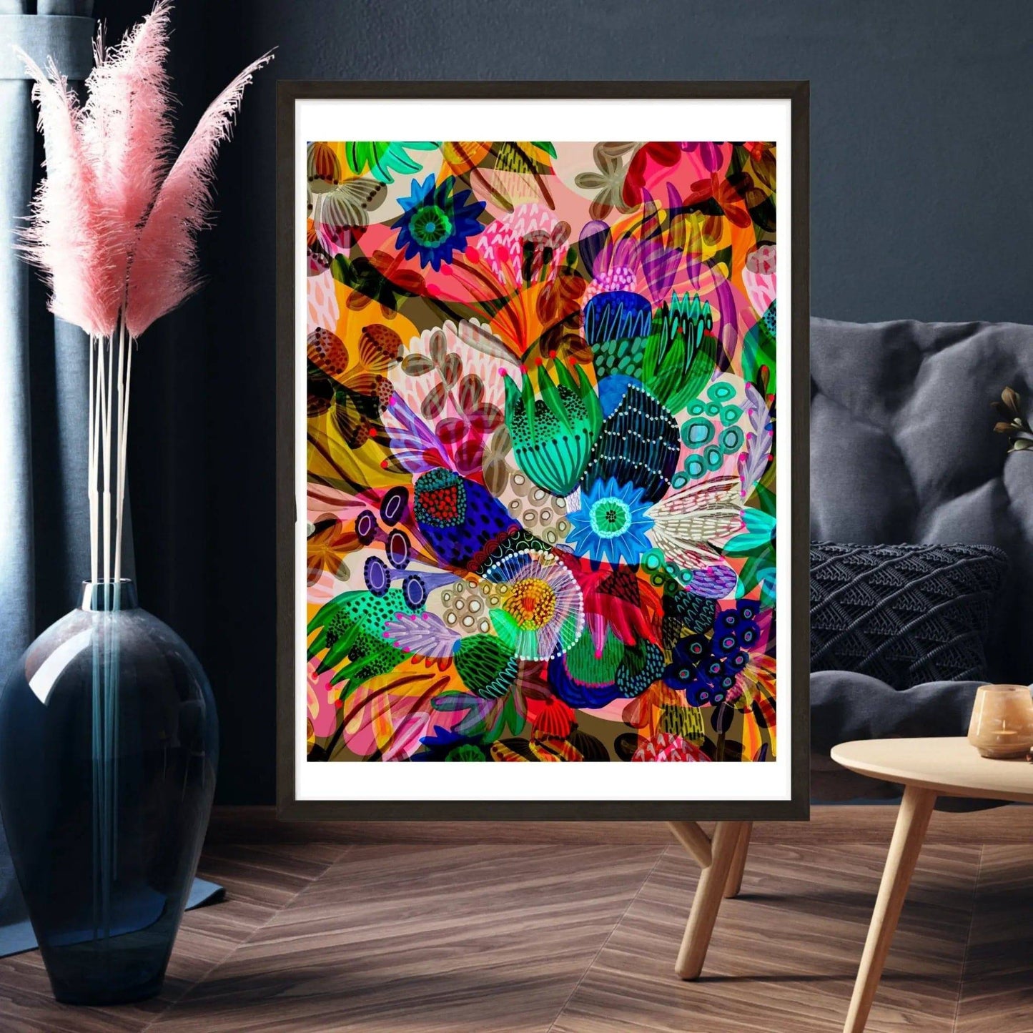 Garden of Eden abstract wall art print styled in a modern home by Kirsten Katz