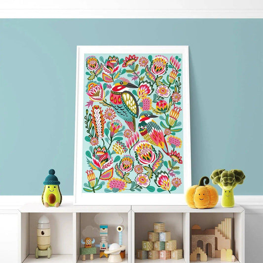 Kingfisher Birds Wall Art Print Acqua Kirsten Katz