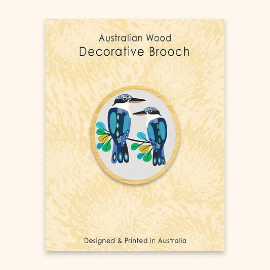 Kingfishers Wooden Brooch Kirsten Katz