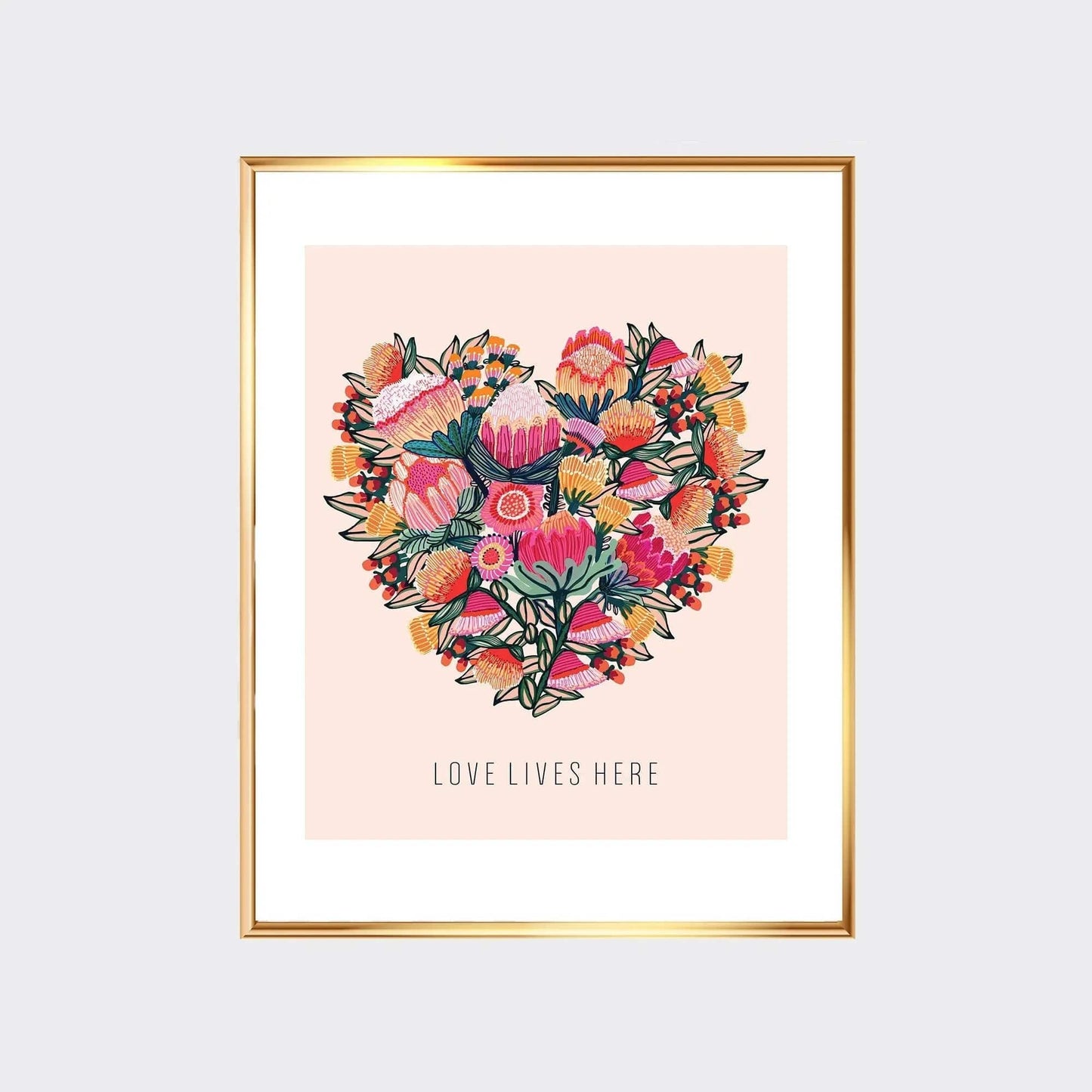 Love Lives Here Floral Heart Art Print Kirsten Katz