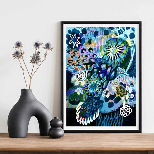 Modern Abstract Wall Art Print - Moody Blues Mixed Bunch - Kirsten Katz