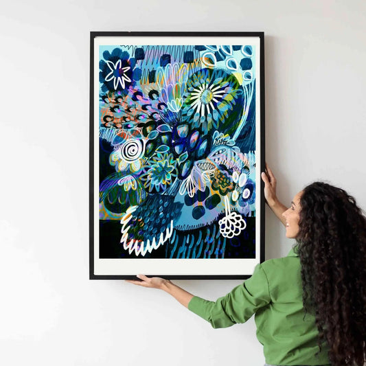 Modern Abstract Wall Art Print - Moody Blues Mixed Bunch - Kirsten Katz