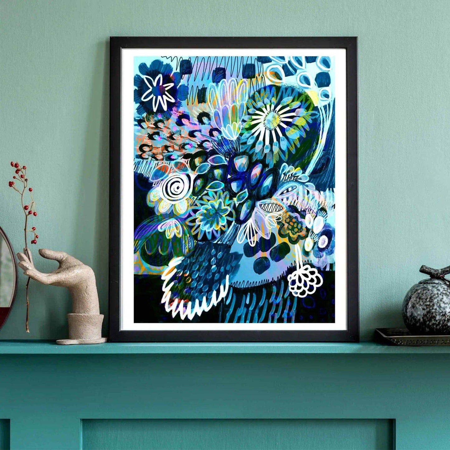 Modern Abstract Wall Art Print - Moody Blues Mixed Bunch - Kirsten Katz