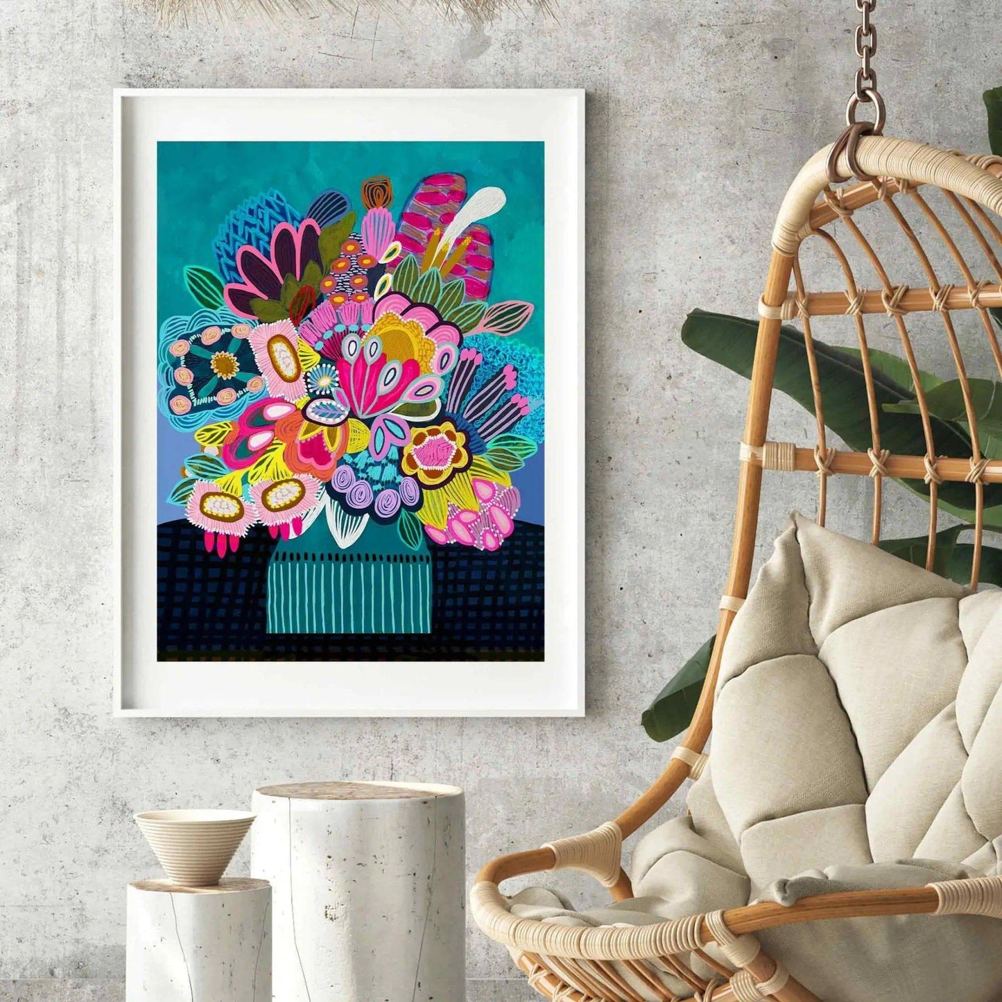 Stylised botanical still life in jewel tones by Kirsten Katz