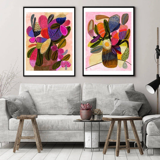 Modern Still Life Wall Art Print Set with Native Flowers Kirsten Katz