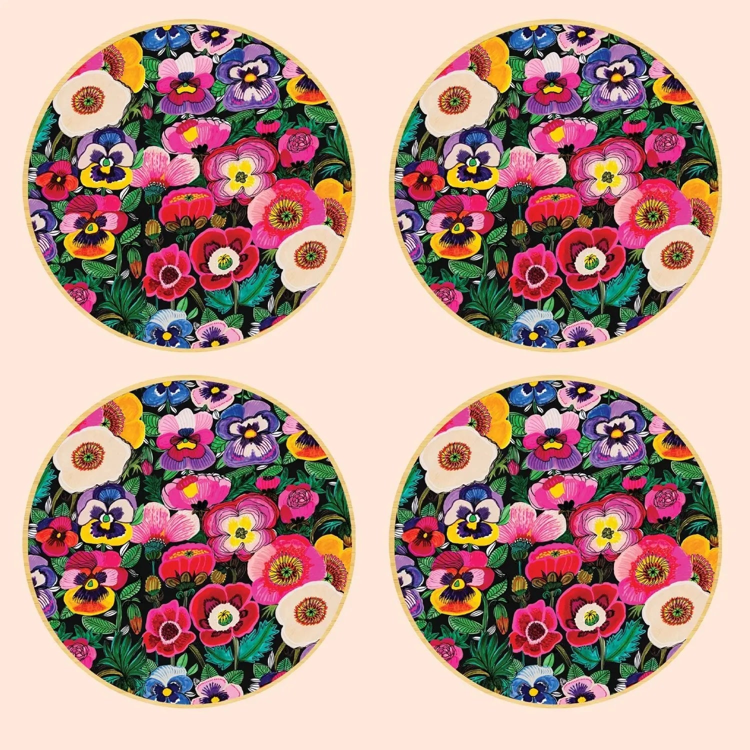 Pansies & Poppies Australian Wooden Coaster Set - Kirsten Katz