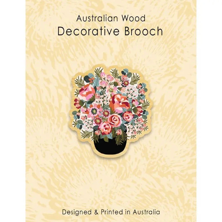 Peonies & Roses Australian Wooden Brooch - Kirsten Katz