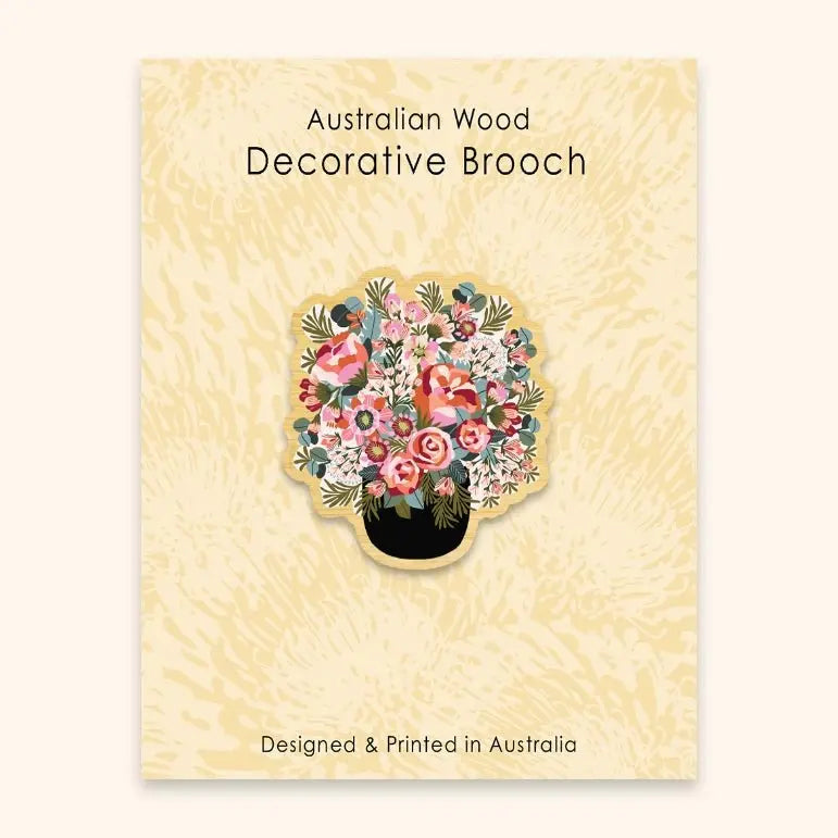 Peonies & Roses Australian Wooden Brooch - Kirsten Katz
