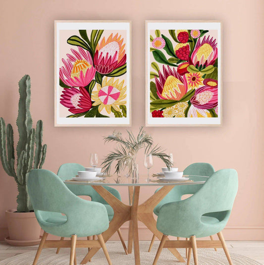 Protea Flowers Print Large Wall Art Set Kirsten Katz