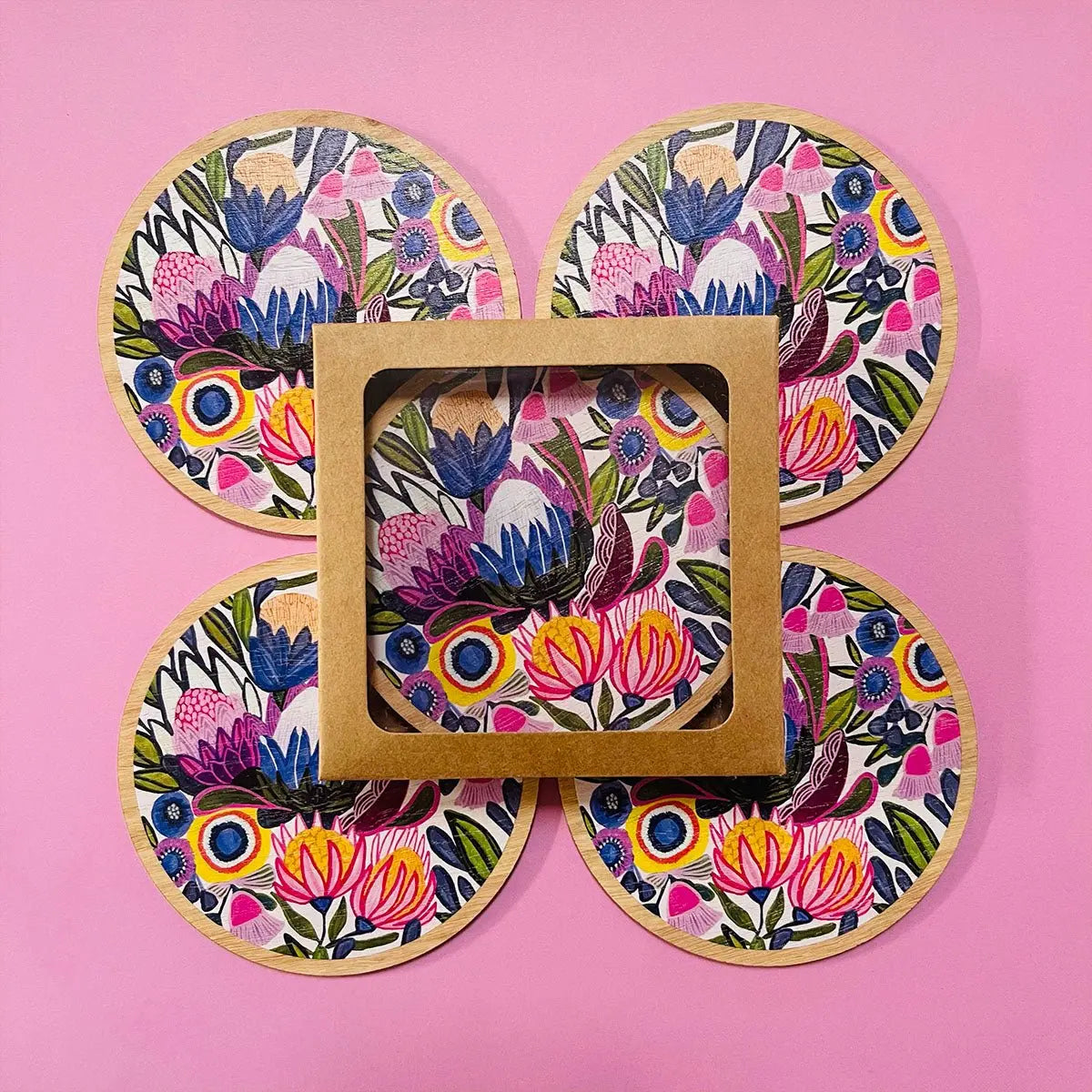 Protea Magnifica Wooden Coaster & Napkin Set - Kirsten Katz