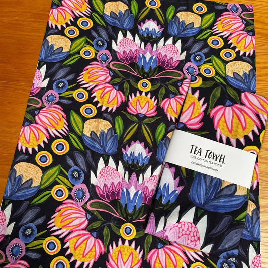 Protea Midnight Tea Towel Kirsten Katz