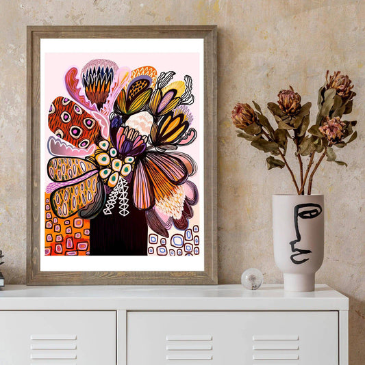 Proteas Pink Australian Flora Art Print Kirsten Katz